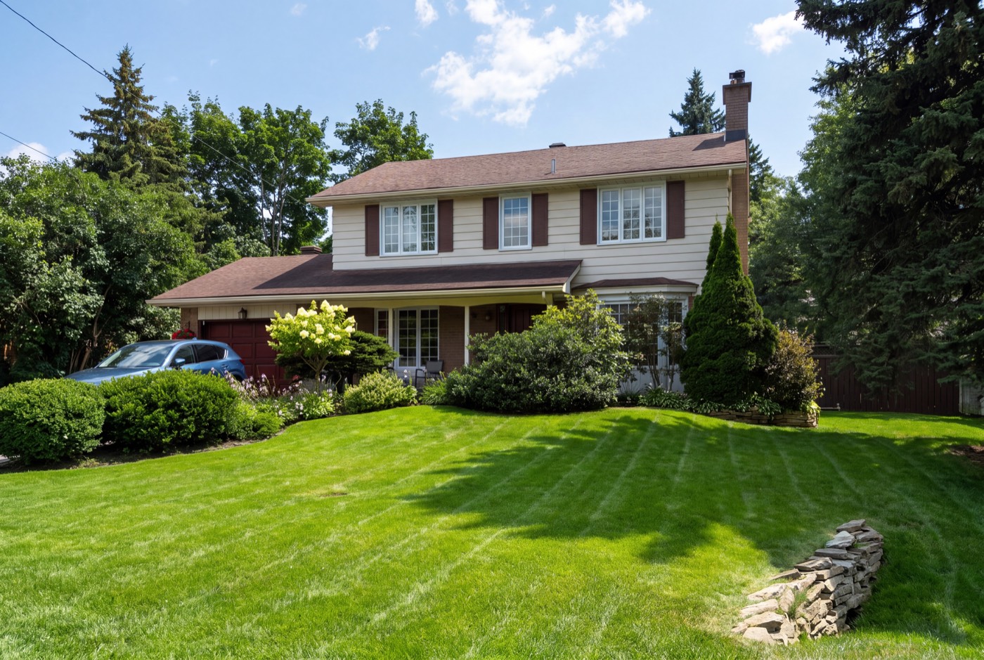 Fresh mowing lines on a front lawn